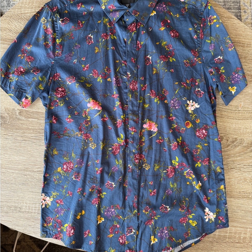 Guess Floral Blue Casual Button Down Shirt